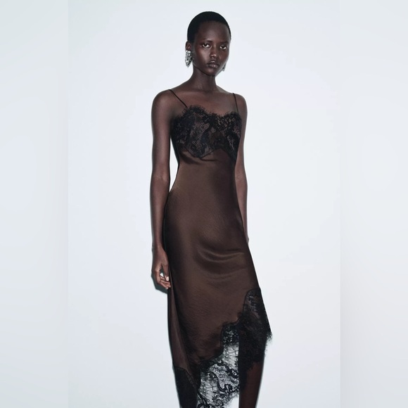 ZARA ASYMMETRIC SATIN LACE DRESS ZW COLLECTION - Picture 4 of 9